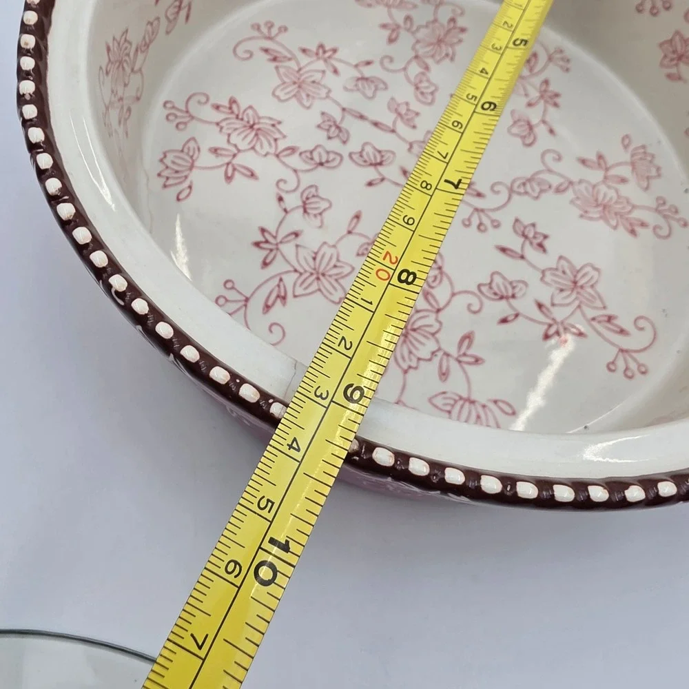 Temp-tations Floral Lace 2.0 QT Round Baker with Glass Lid Cranberry Purple O1